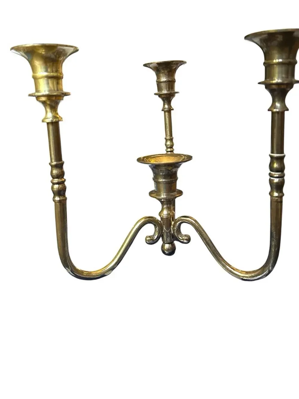 Vintage MCM Solid Quality Brass 4 Candle Candelabra Centerpiece 7.5”